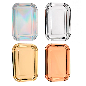 Prato De Papel Retangular 27x19 5uni Decoração Festas Silver