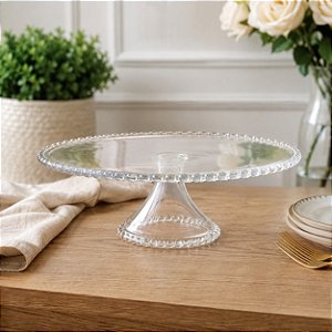 Prato Bolinha Grande Com Pé Cristal Decorativa 31x11