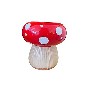 CACHEPOT CERAMICA COGUMELO VERMELHO GRAMA BEGE