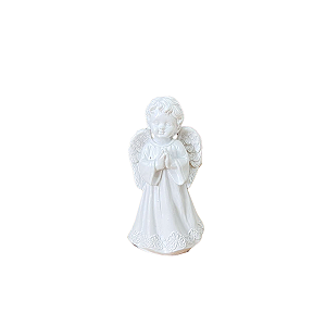 Mini Anjo Branco Mãos Rezando Estatueta Decorativa Totem
