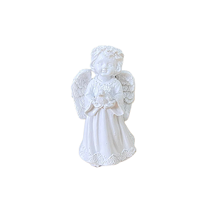 Mini Anjo Branco Segurando Pombinha Decorativa Totem