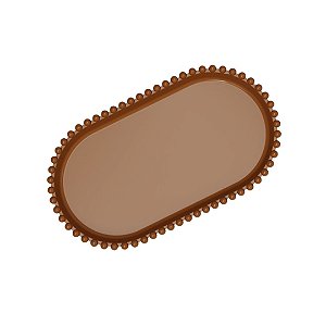 Bandeja Oval Bolinha Plástico Marrom Decoração