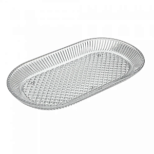 Bandeja Oval Cristal Borda Canelada Decorativa