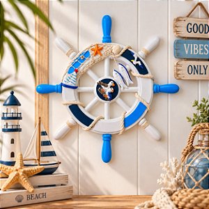 Timão De Madeira Azul e Branco  Pequeno Festas Marinheiro