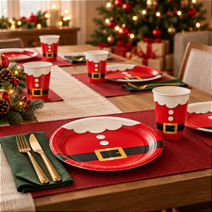 KIT PAPAI NOEL 8 COPOS E  8 PRATOS