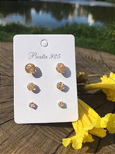 Brinco Zircônia Trio Amarelo - Prata 925
