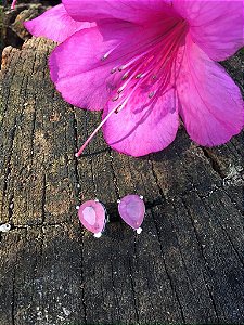 Brinco Zircônia Prata Branca Gota Rosa - Prata 925