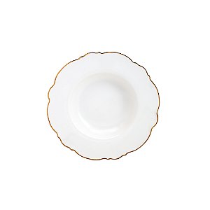 Conjunto 6 Pratos Fundos Porcelana Maldivas Branco Com Fio Dourado 23cm