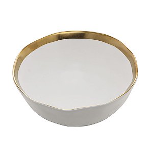Bowl De Porcelana Branco E Dourado Dubai 15x6cm