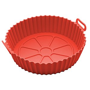 Forma Redonda De Silicone Para Air Fryer Vermelha 19cm X 8,5cm