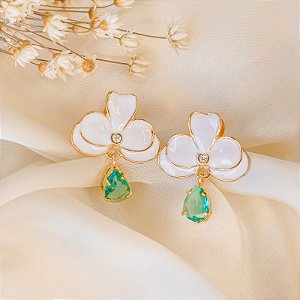 Mais Bella - Brinco branco com verde