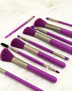 Kit 10 Pinceis Neons Para Maquiagem Roxo