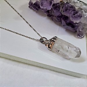 Colar Cristal de Quartzo Bruto - Ródio Branco