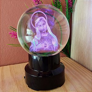 Bola de Cristal Sagrado Coração Maria -  Led