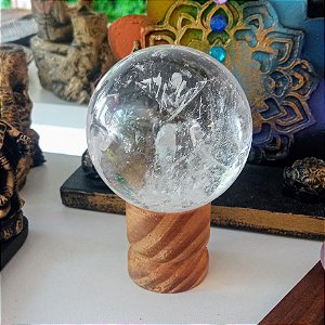 Bola de Cristal  6cm com Base de Madeira