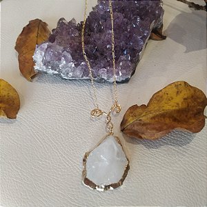 Colar Hippie Cristal de Quartzo Bruto - Folheado a Ouro