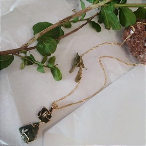 Colar Turmalina Verde Dupla - Folheado a Ouro