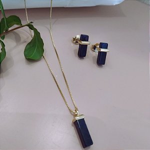 Conjunto Colar e Brinco Barra - Folheado a Ouro