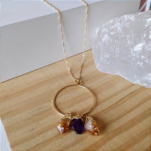 Colar Elo Três Pedras - Folheado a Ouro