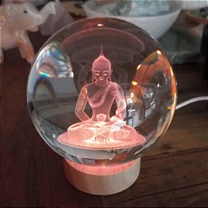 Bola de Cristal Buda Siddhartha Base LED de madeira