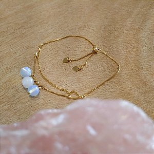Pulseira Opalina e Quartzo Rosa - Folheado a Ouro
