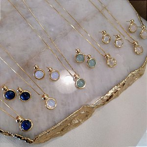 Conjunto Brinco e Colar Pingo Folheado a Ouro