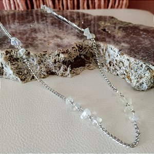 Colar Longo Opalina - Folheado a Ródio Branco