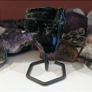 Obsidiana Negra Bruta - Base de Ferro Hexagonal