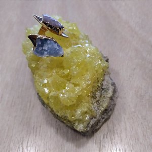 Anel Regulável de Angelita e Quartzo Rosa - Folheado a Ouro