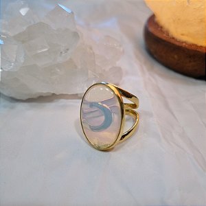 Anel Oval Regulável Opalina - Folheado a Ouro