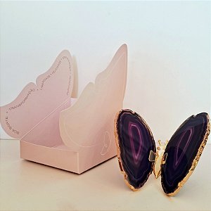 Borboleta Ágata Roxa - Borda Dourada - Coleção Asas