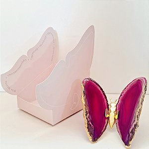 Borboleta Ágata Pink - Borda Dourada - Coleção Asas