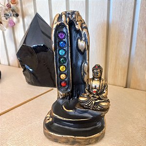 Incensário Cascata Torre Chakras - Buda Meditando - Com Strass