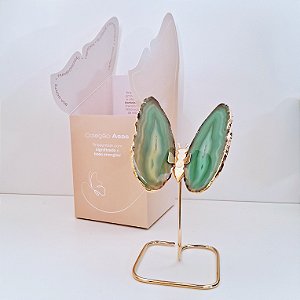 Borboleta Ágata Verde - Base Dourada - Base de Ferro