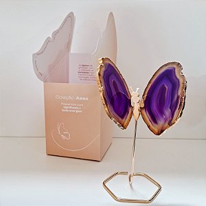 Borboleta Ágata Roxa - Borda Dourada - Base de Ferro