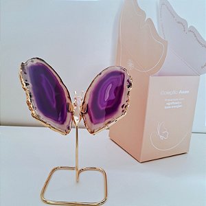 Borboleta Ágata Roxa - Borda Dourada - Base de Ferro