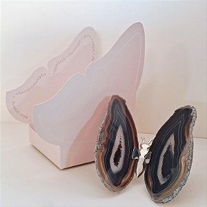 Borboleta Ágata Preta - Prata - Coleção Asas