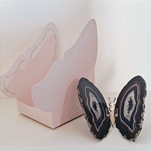 Borboleta Ágata Preta - Prata - Coleção Asas