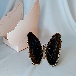 Borboleta Ágata Preta - Prata - Coleção Asas