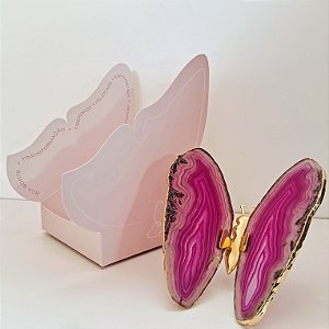 Borboleta Ágata Pink - Borda Dourada - Coleção Asas