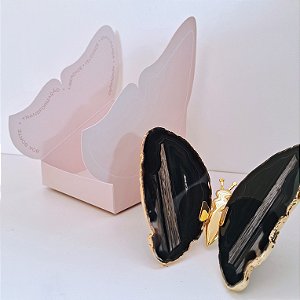 Borboleta Ágata Preta - Borda Dourada - Coleção Asas