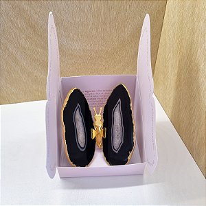 Borboleta Ágata Preta - Borda Dourada - Coleção Asas