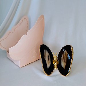 Borboleta Ágata Preta - Borda Dourada - Coleção Asas