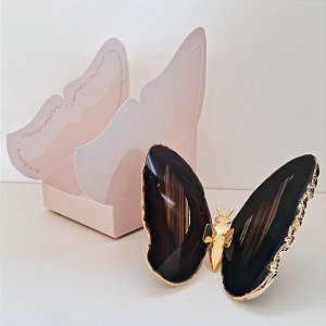 Borboleta Ágata Preta - Borda Dourada - Coleção Asas