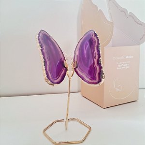 Borboleta Ágata Roxa - Borda Dourada - Base de Ferro