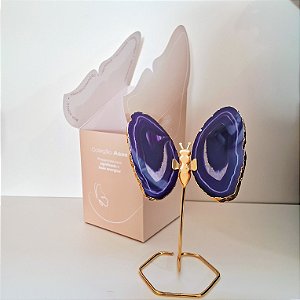 Borboleta Ágata Roxa - Borda Dourada - Base de Ferro