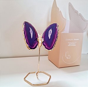 Borboleta Ágata Roxa - Borda Dourada - Base de Ferro