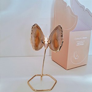 Borboleta Ágata Marrom - Borda Dourada - Base de Ferro
