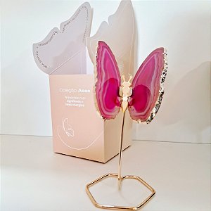 Borboleta Ágata Pink -Dourada - Base de Ferro