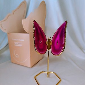 Borboleta Ágata Pink -Dourada - Base de Ferro